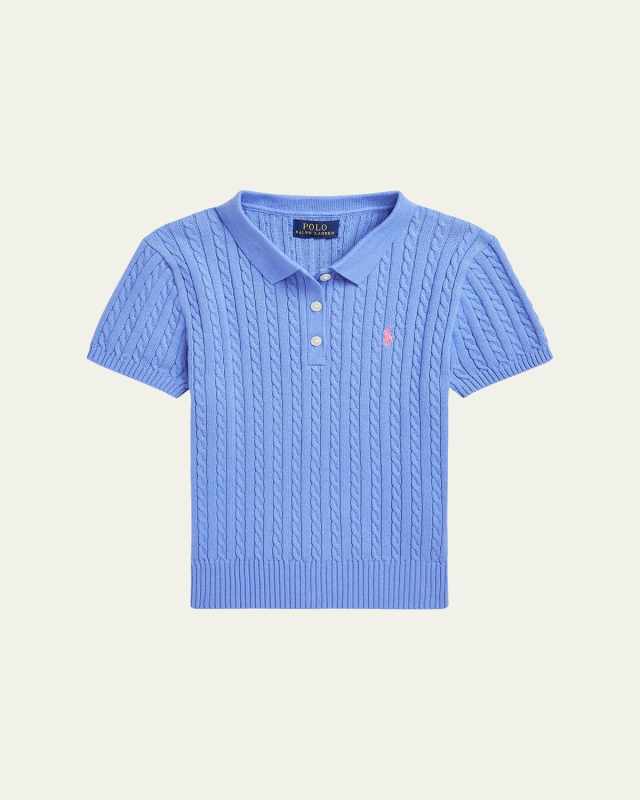 Girl's Mini Cable Knit Polo Shirt, Size S-XL